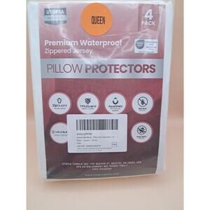 Utopia Bedding Waterproof Zipped Jersey Pillow Protector set of 4 white queen